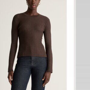 Quince Cotton Cashmere Ribbed Long Sleeve Sweater | Size XL